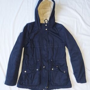 Divided H&M Faux Sherpa Lined Hooded Dark Blue Utility Jacket, 4